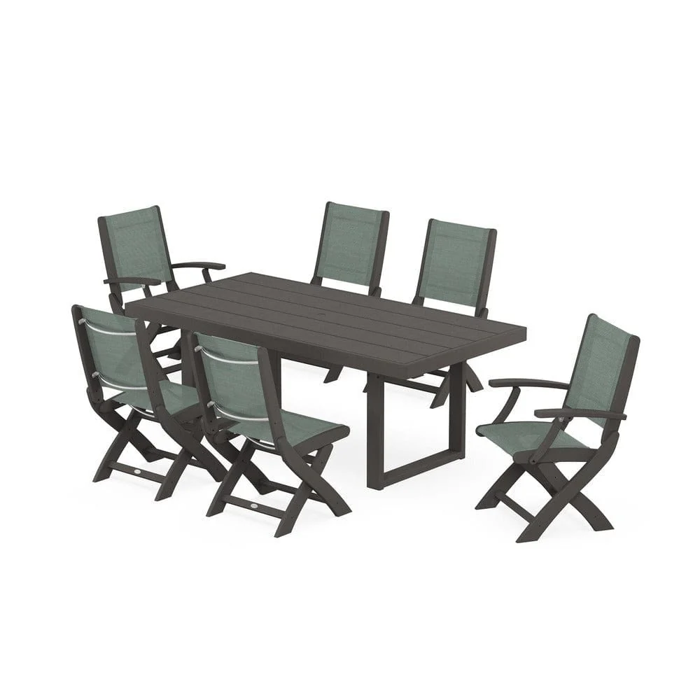 POLYWOOD® - Coastal Folding Chair 7-Piece Dining Set with Trestle Legs - PWS871 - Image 46
