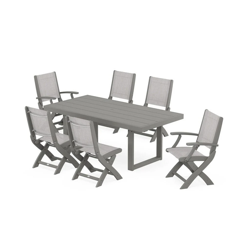 POLYWOOD® - Coastal Folding Chair 7-Piece Dining Set with Trestle Legs - PWS871 - Image 82