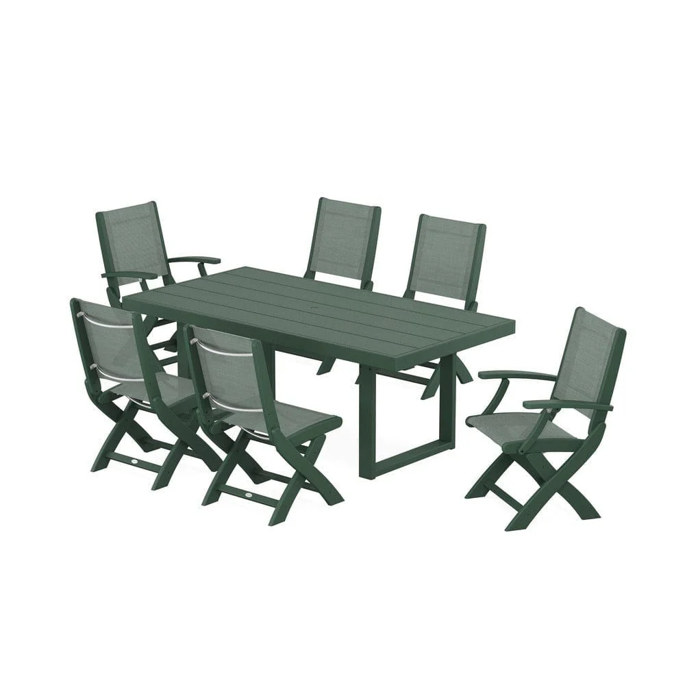 POLYWOOD® - Coastal Folding Chair 7-Piece Dining Set with Trestle Legs - PWS871 - Image 83
