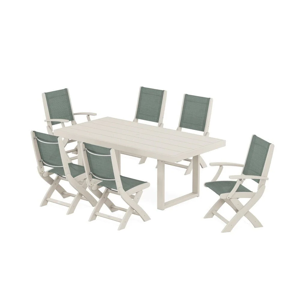 POLYWOOD® - Coastal Folding Chair 7-Piece Dining Set with Trestle Legs - PWS871 - Image 84