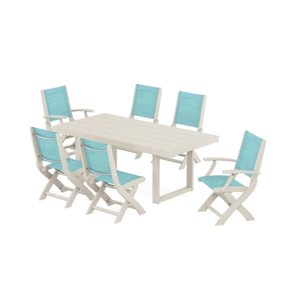 POLYWOOD® - Coastal Folding Chair 7-Piece Dining Set with Trestle Legs - PWS871 - Image 85