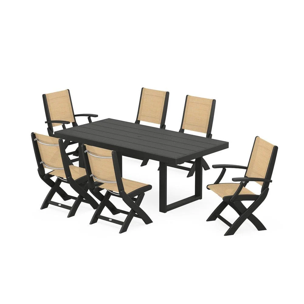 POLYWOOD® - Coastal Folding Chair 7-Piece Dining Set with Trestle Legs - PWS871 - Image 86