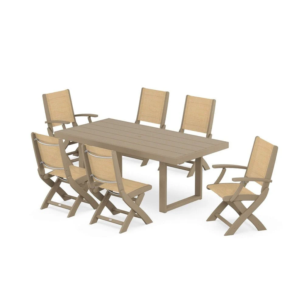 POLYWOOD® - Coastal Folding Chair 7-Piece Dining Set with Trestle Legs - PWS871 - Image 9