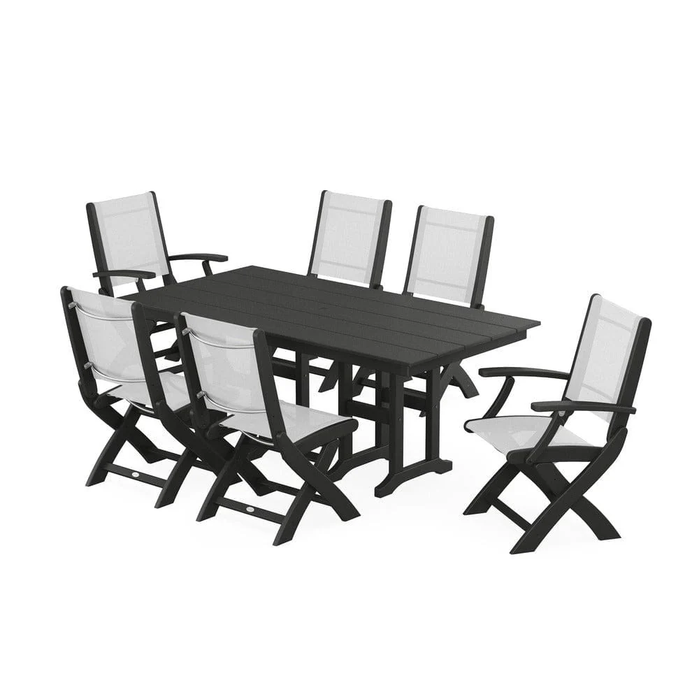 POLYWOOD® - Coastal Folding Chair 7-Piece Farmhouse Dining Set - PWS1176 - Image 113