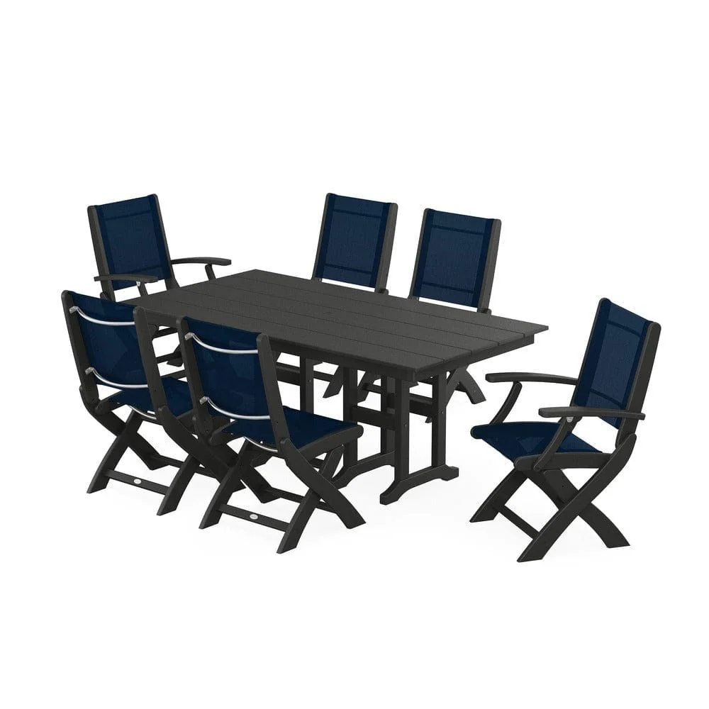 POLYWOOD® - Coastal Folding Chair 7-Piece Farmhouse Dining Set - PWS1176 - Image 121