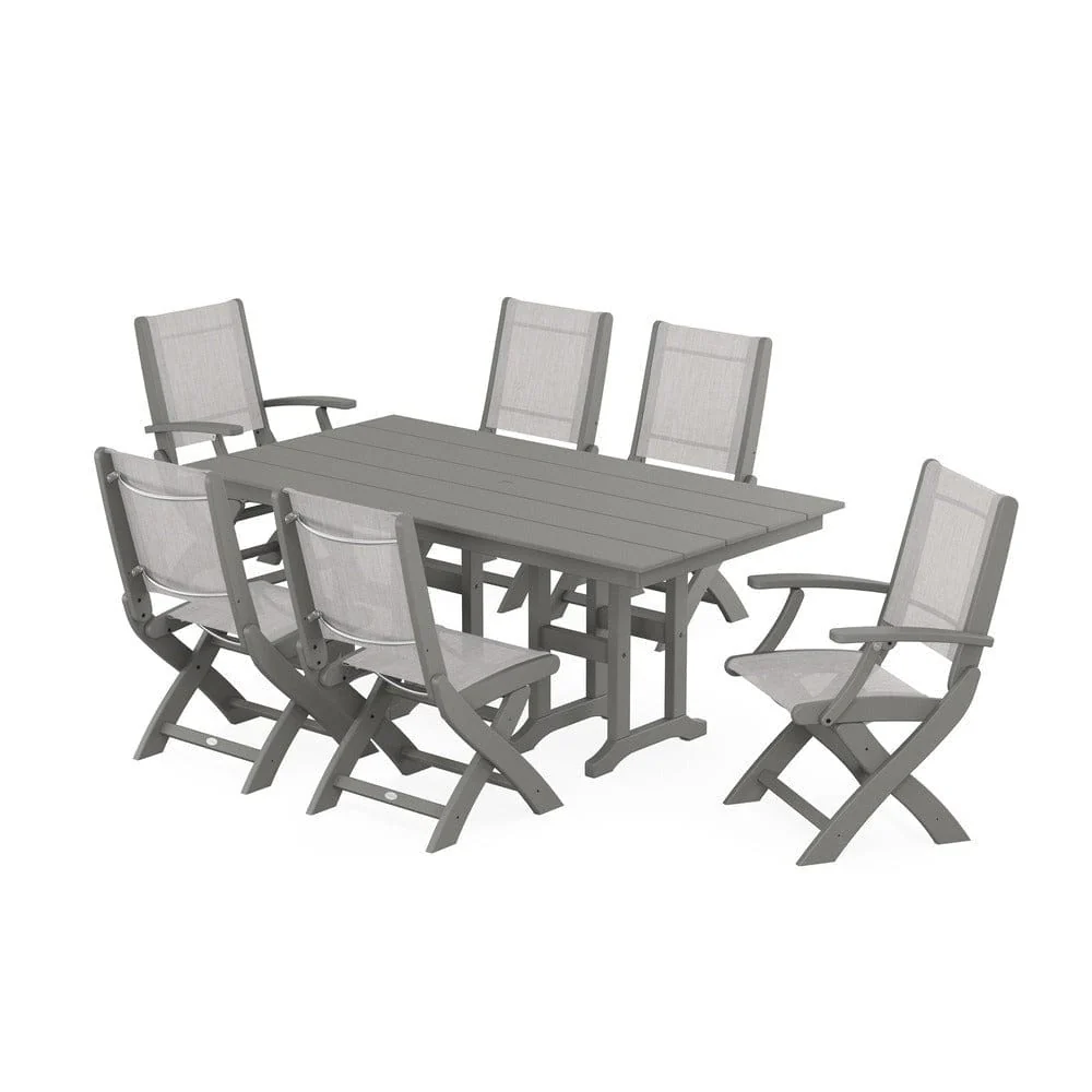 POLYWOOD® - Coastal Folding Chair 7-Piece Farmhouse Dining Set - PWS1176 - Image 123