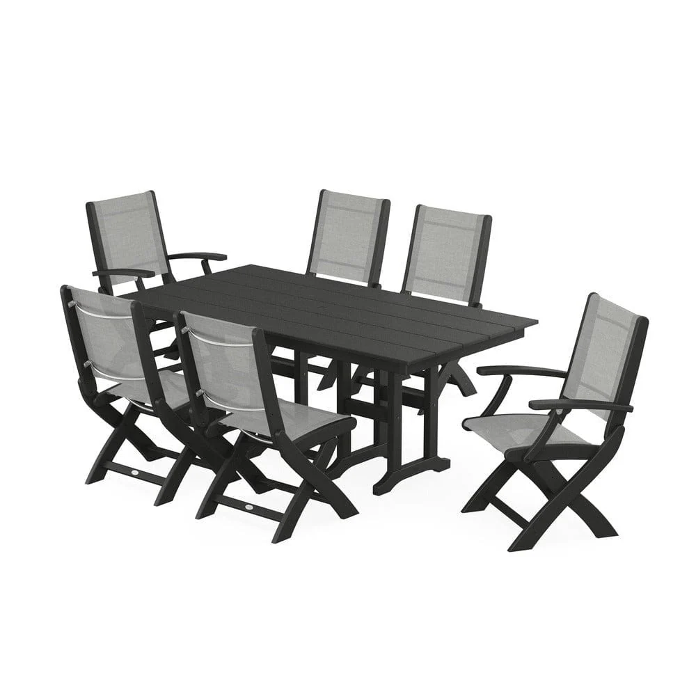 POLYWOOD® - Coastal Folding Chair 7-Piece Farmhouse Dining Set - PWS1176 - Image 28