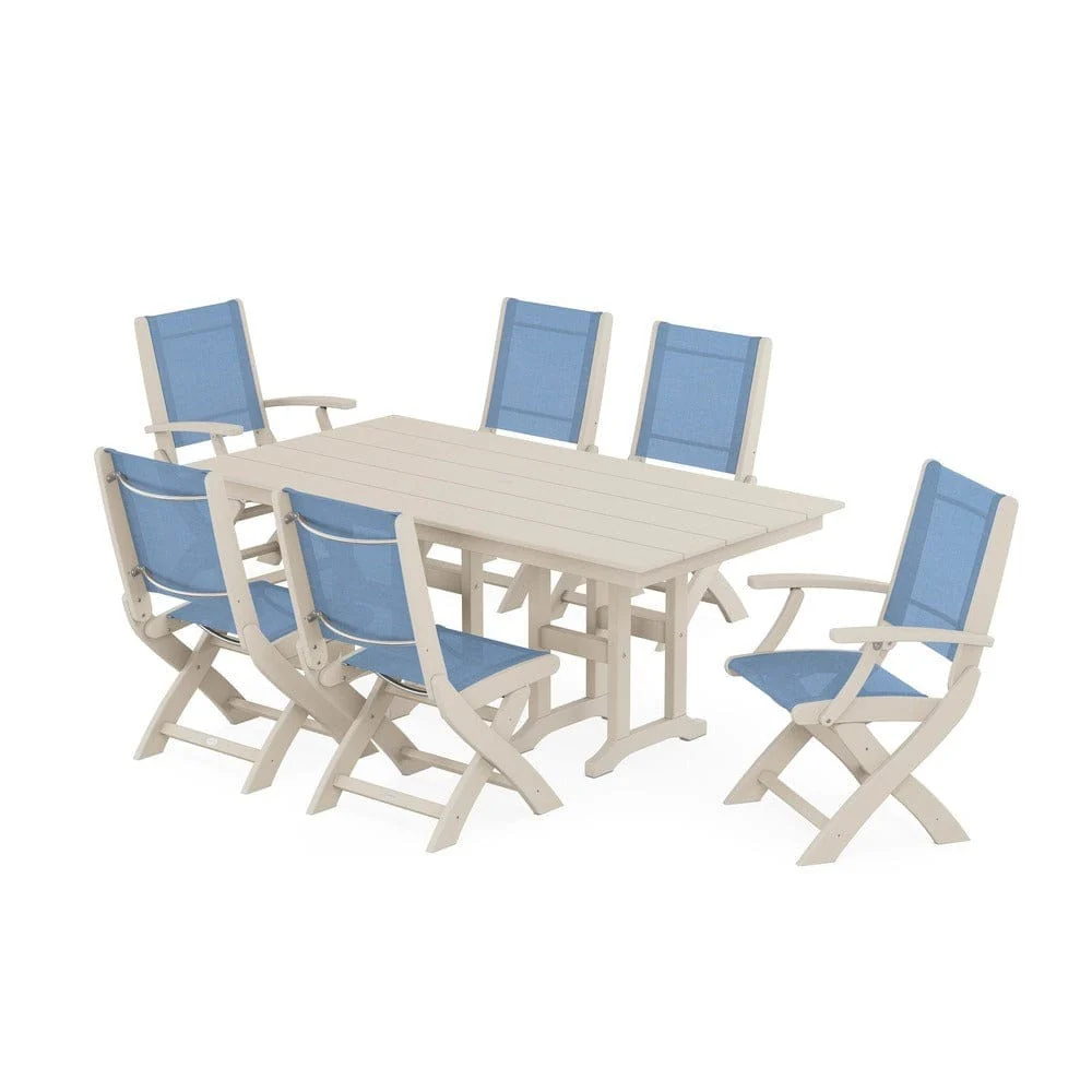 POLYWOOD® - Coastal Folding Chair 7-Piece Farmhouse Dining Set - PWS1176 - Image 55