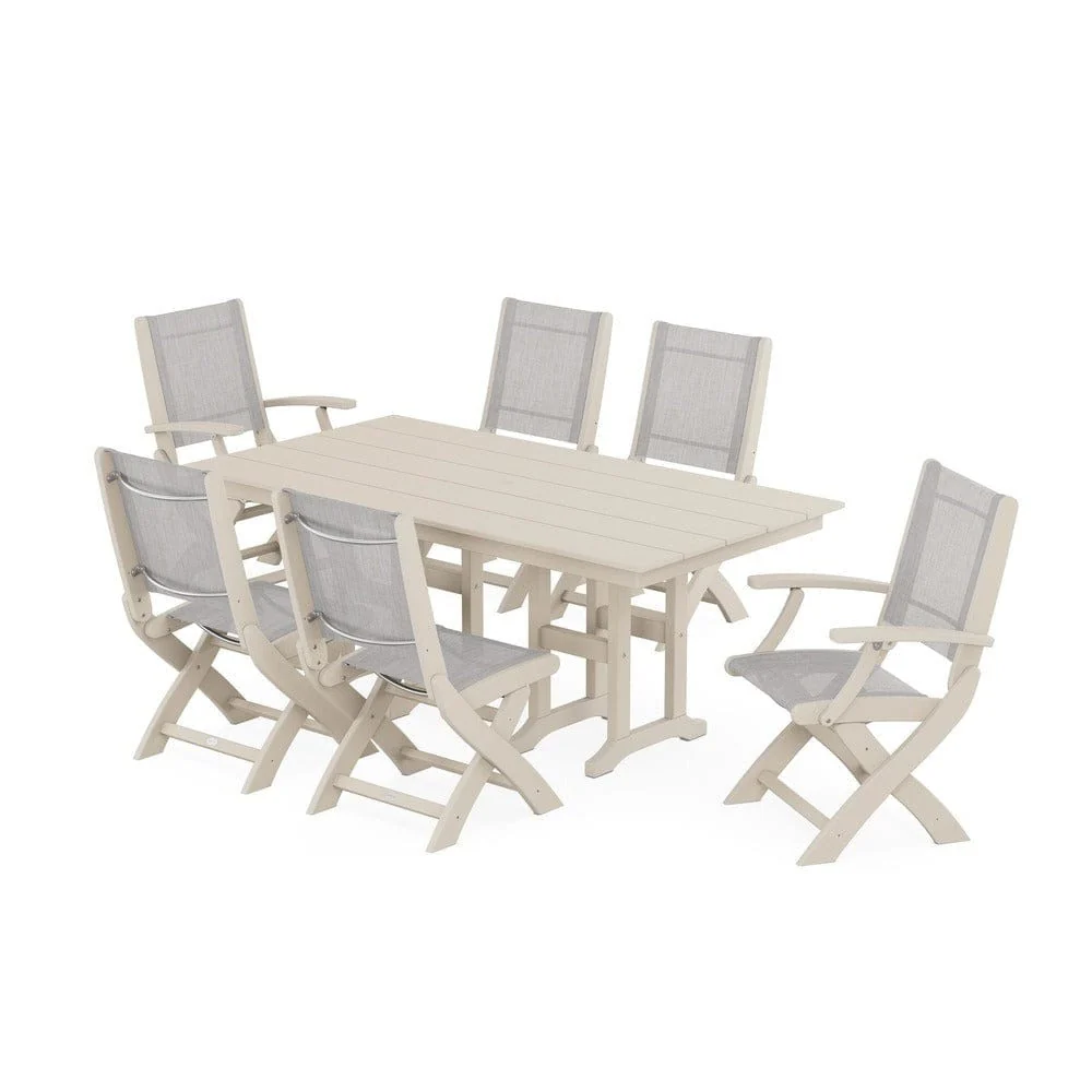 POLYWOOD® - Coastal Folding Chair 7-Piece Farmhouse Dining Set - PWS1176 - Image 62