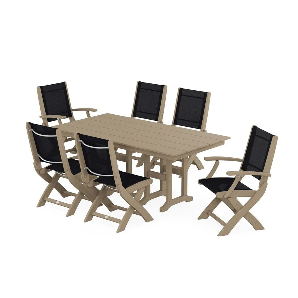POLYWOOD® - Coastal Folding Chair 7-Piece Farmhouse Dining Set - PWS1176 - Image 69
