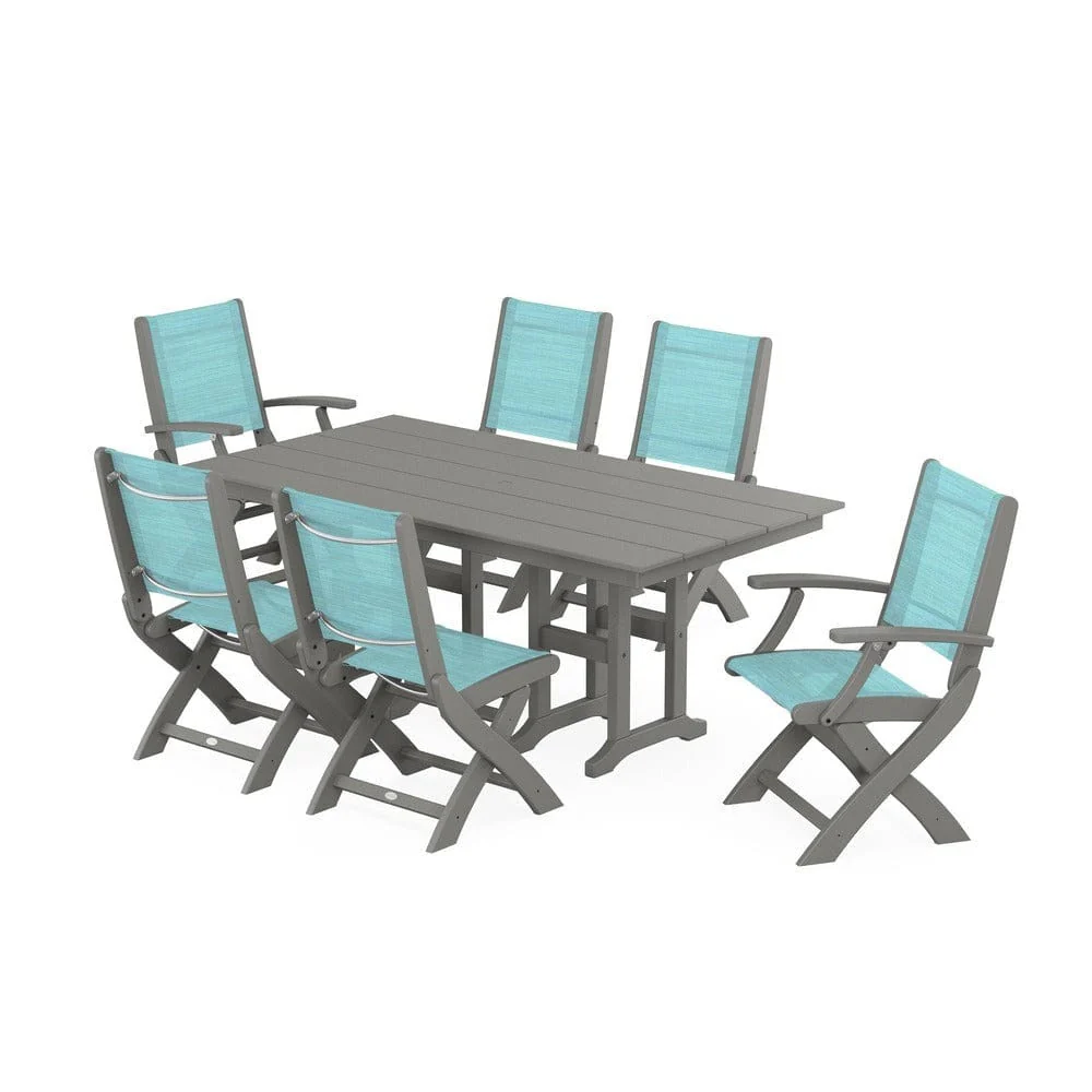 POLYWOOD® - Coastal Folding Chair 7-Piece Farmhouse Dining Set - PWS1176 - Image 88