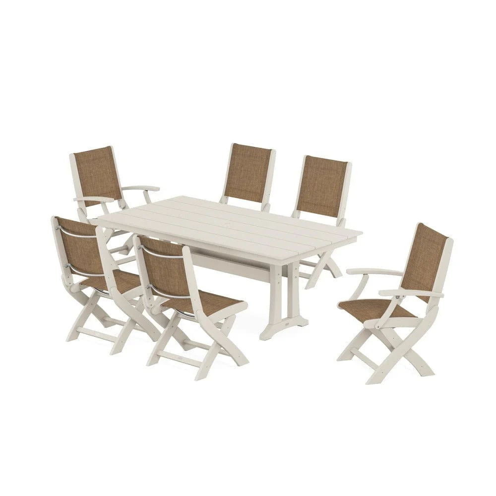 POLYWOOD® - Coastal Folding Chair 7-Piece Farmhouse Dining Set with Trestle Legs - PWS1001 - Image 10