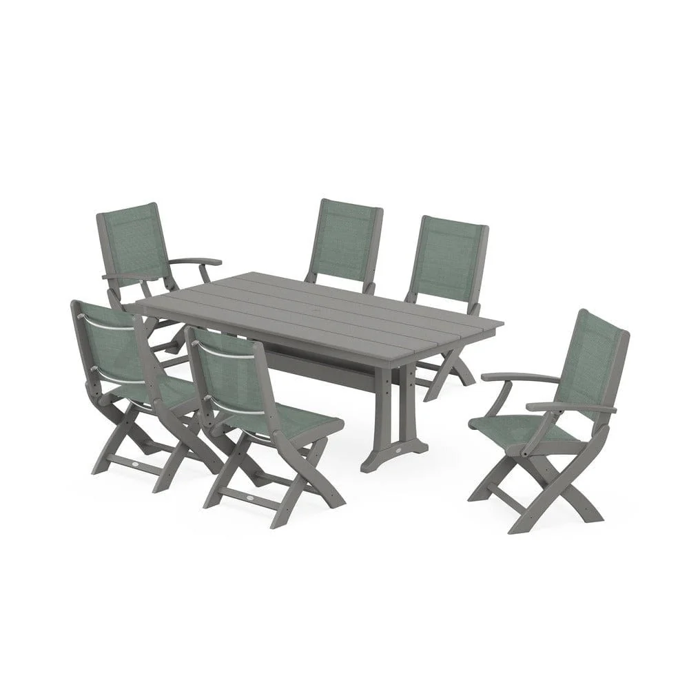 POLYWOOD® - Coastal Folding Chair 7-Piece Farmhouse Dining Set with Trestle Legs - PWS1001 - Image 11