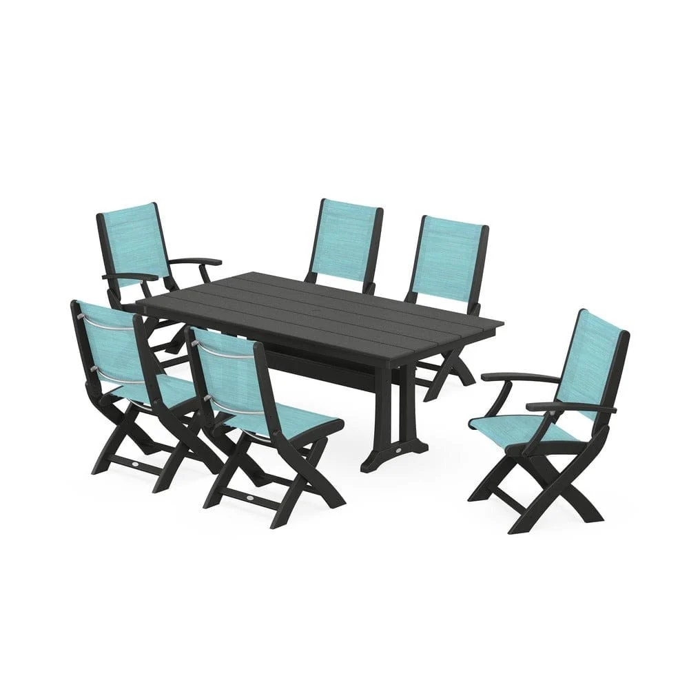 POLYWOOD® - Coastal Folding Chair 7-Piece Farmhouse Dining Set with Trestle Legs - PWS1001 - Image 12
