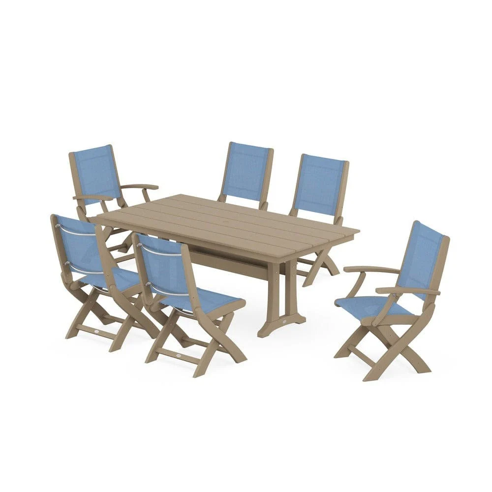 POLYWOOD® - Coastal Folding Chair 7-Piece Farmhouse Dining Set with Trestle Legs - PWS1001 - Image 13