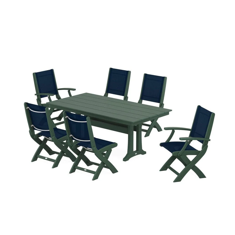 POLYWOOD® - Coastal Folding Chair 7-Piece Farmhouse Dining Set with Trestle Legs - PWS1001 - Image 15
