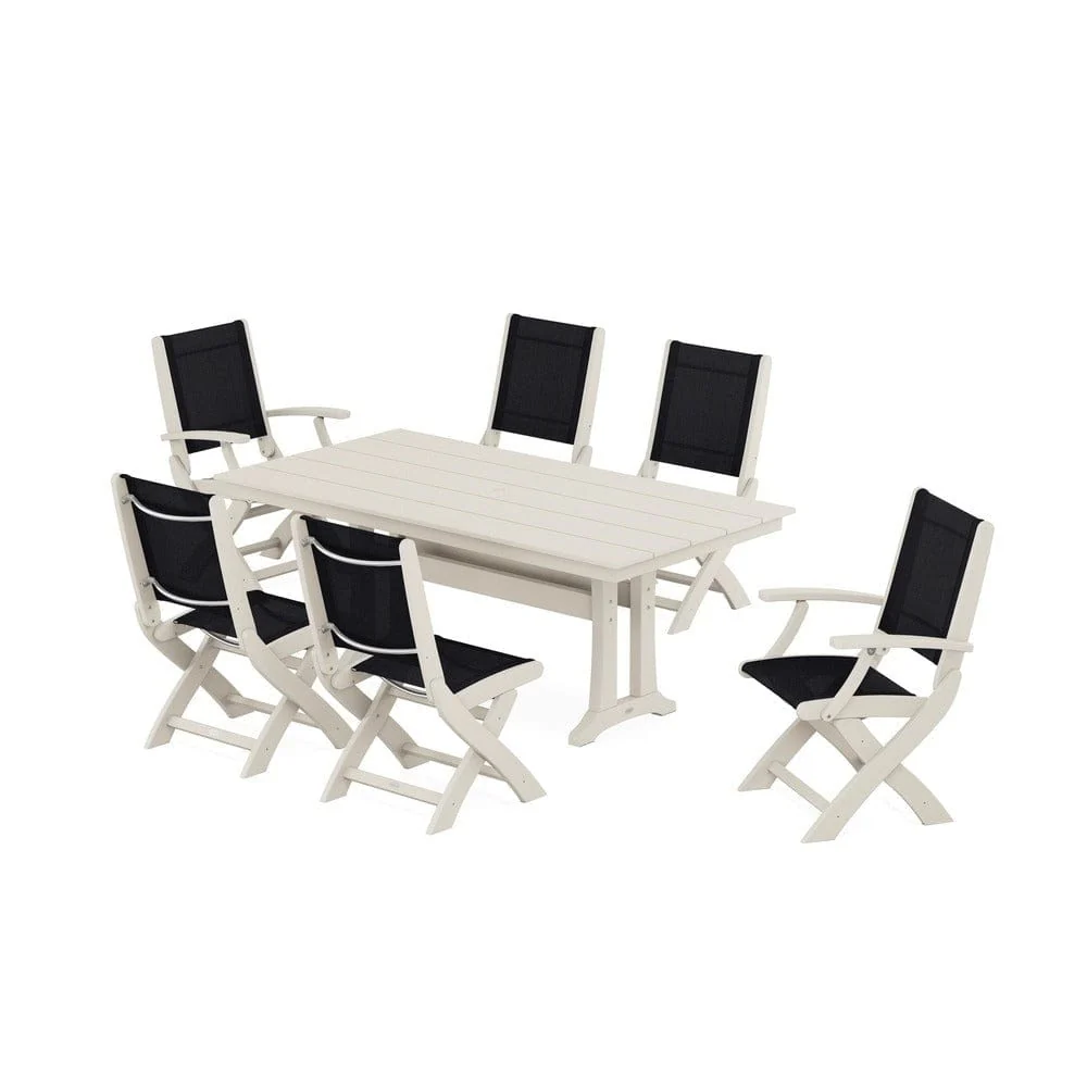 POLYWOOD® - Coastal Folding Chair 7-Piece Farmhouse Dining Set with Trestle Legs - PWS1001 - Image 20