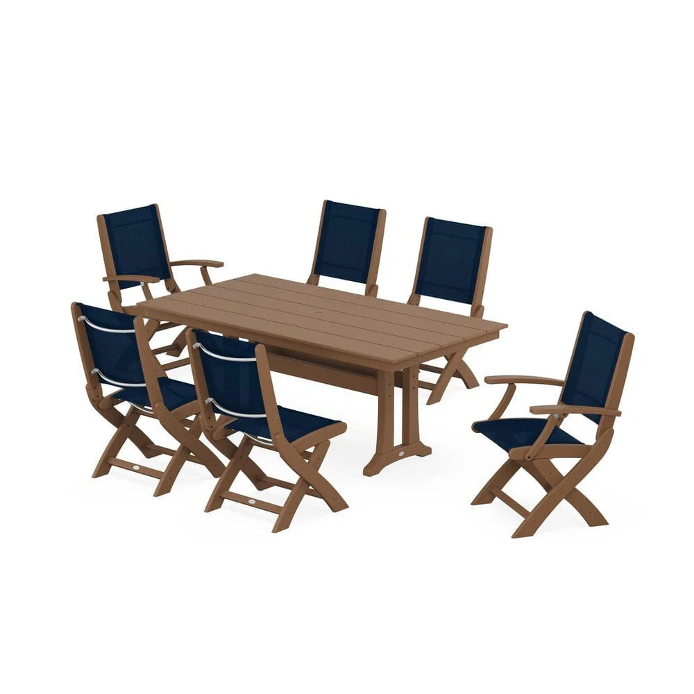 POLYWOOD® - Coastal Folding Chair 7-Piece Farmhouse Dining Set with Trestle Legs - PWS1001 - Image 23