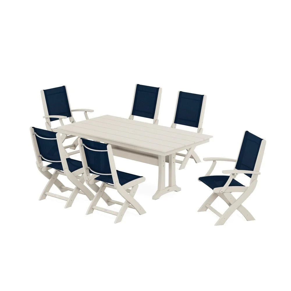 POLYWOOD® - Coastal Folding Chair 7-Piece Farmhouse Dining Set with Trestle Legs - PWS1001 - Image 25