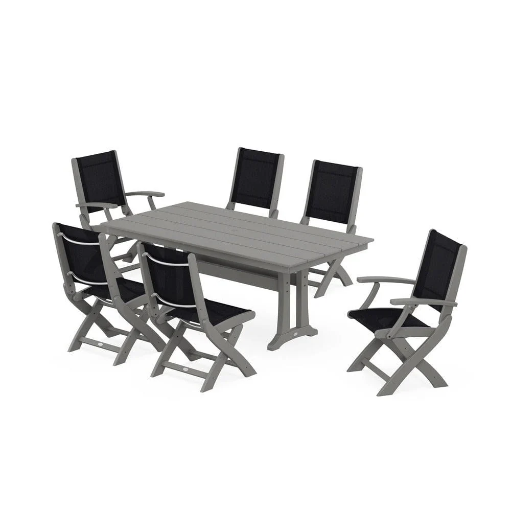 POLYWOOD® - Coastal Folding Chair 7-Piece Farmhouse Dining Set with Trestle Legs - PWS1001 - Image 27
