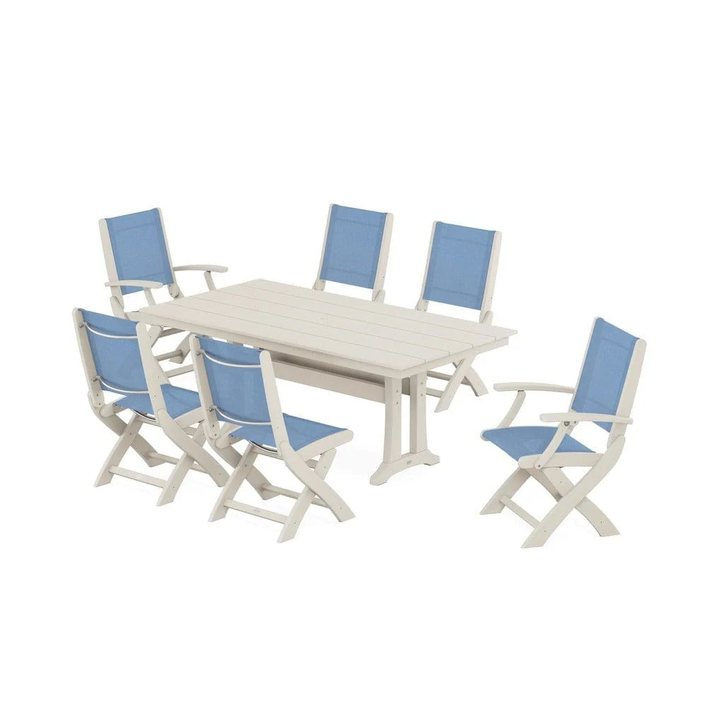 POLYWOOD® - Coastal Folding Chair 7-Piece Farmhouse Dining Set with Trestle Legs - PWS1001 - Image 32