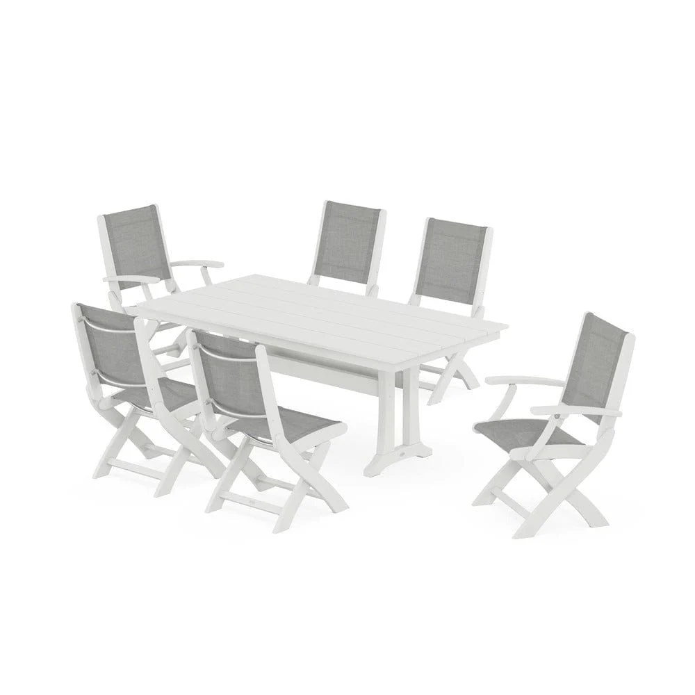 POLYWOOD® - Coastal Folding Chair 7-Piece Farmhouse Dining Set with Trestle Legs - PWS1001 - Image 33