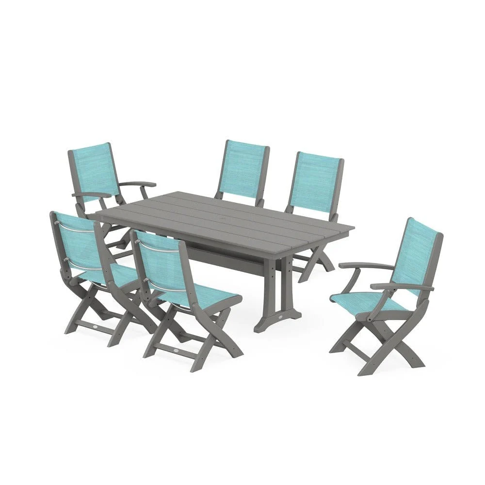 POLYWOOD® - Coastal Folding Chair 7-Piece Farmhouse Dining Set with Trestle Legs - PWS1001 - Image 35