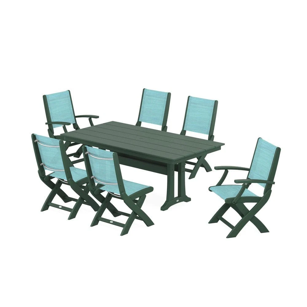 POLYWOOD® - Coastal Folding Chair 7-Piece Farmhouse Dining Set with Trestle Legs - PWS1001 - Image 36