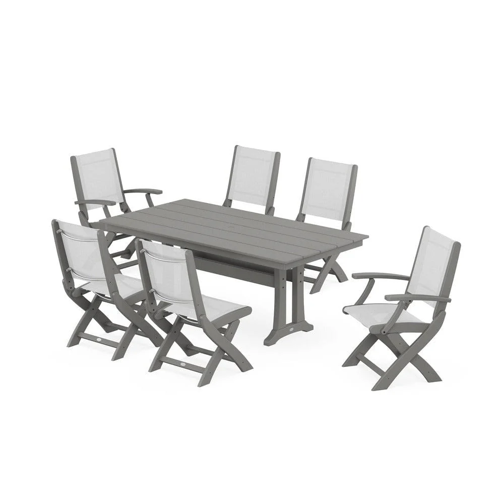 POLYWOOD® - Coastal Folding Chair 7-Piece Farmhouse Dining Set with Trestle Legs - PWS1001 - Image 38