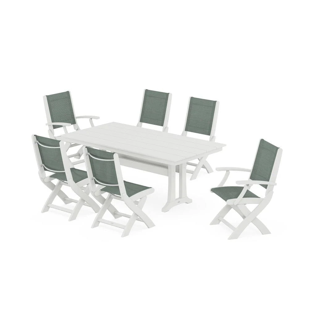 POLYWOOD® - Coastal Folding Chair 7-Piece Farmhouse Dining Set with Trestle Legs - PWS1001 - Image 40