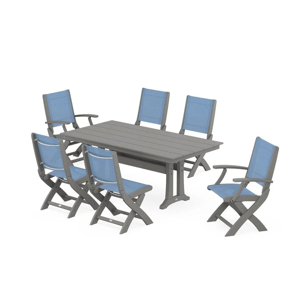 POLYWOOD® - Coastal Folding Chair 7-Piece Farmhouse Dining Set with Trestle Legs - PWS1001 - Image 41