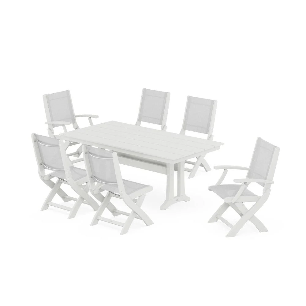 POLYWOOD® - Coastal Folding Chair 7-Piece Farmhouse Dining Set with Trestle Legs - PWS1001 - Image 44