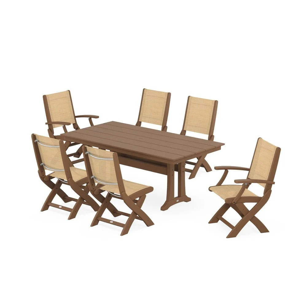 POLYWOOD® - Coastal Folding Chair 7-Piece Farmhouse Dining Set with Trestle Legs - PWS1001 - Image 45