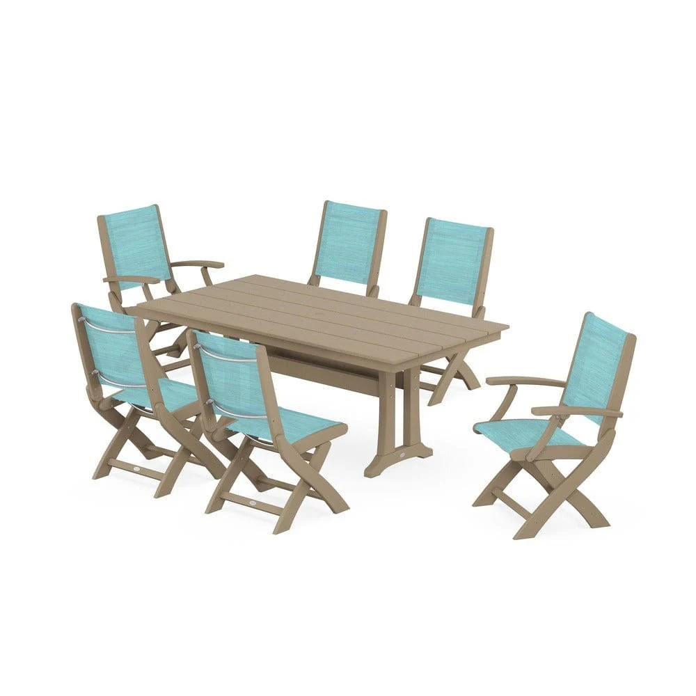 POLYWOOD® - Coastal Folding Chair 7-Piece Farmhouse Dining Set with Trestle Legs - PWS1001 - Image 47