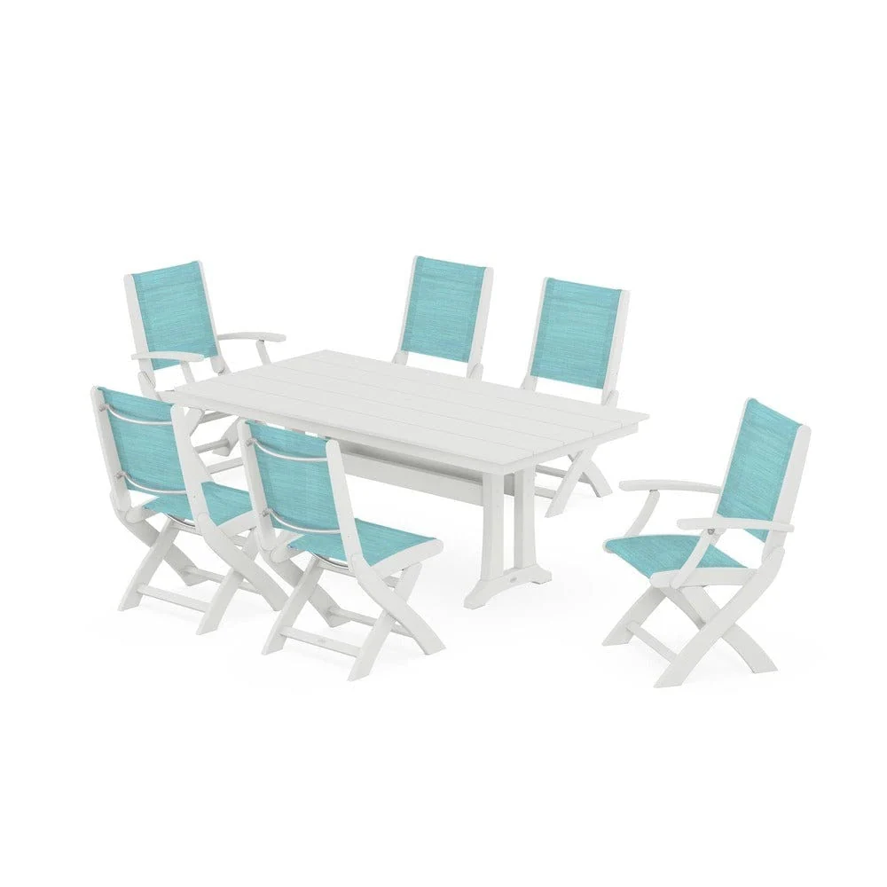 POLYWOOD® - Coastal Folding Chair 7-Piece Farmhouse Dining Set with Trestle Legs - PWS1001 - Image 48