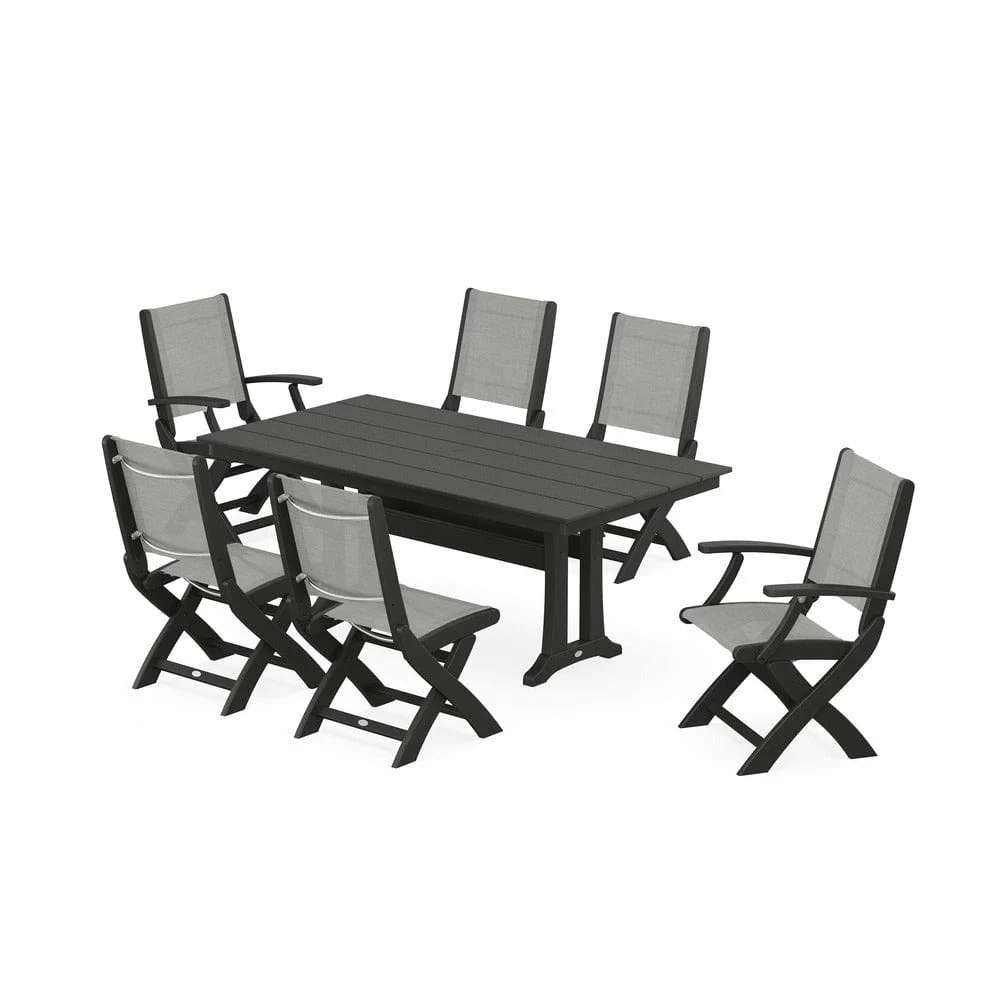 POLYWOOD® - Coastal Folding Chair 7-Piece Farmhouse Dining Set with Trestle Legs - PWS1001 - Image 49
