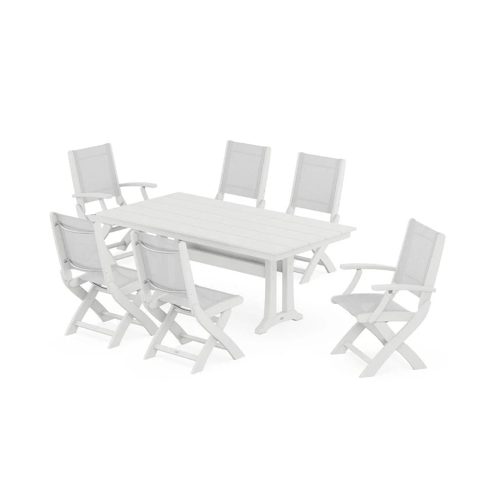 POLYWOOD® - Coastal Folding Chair 7-Piece Farmhouse Dining Set with Trestle Legs - PWS1001 - Image 5