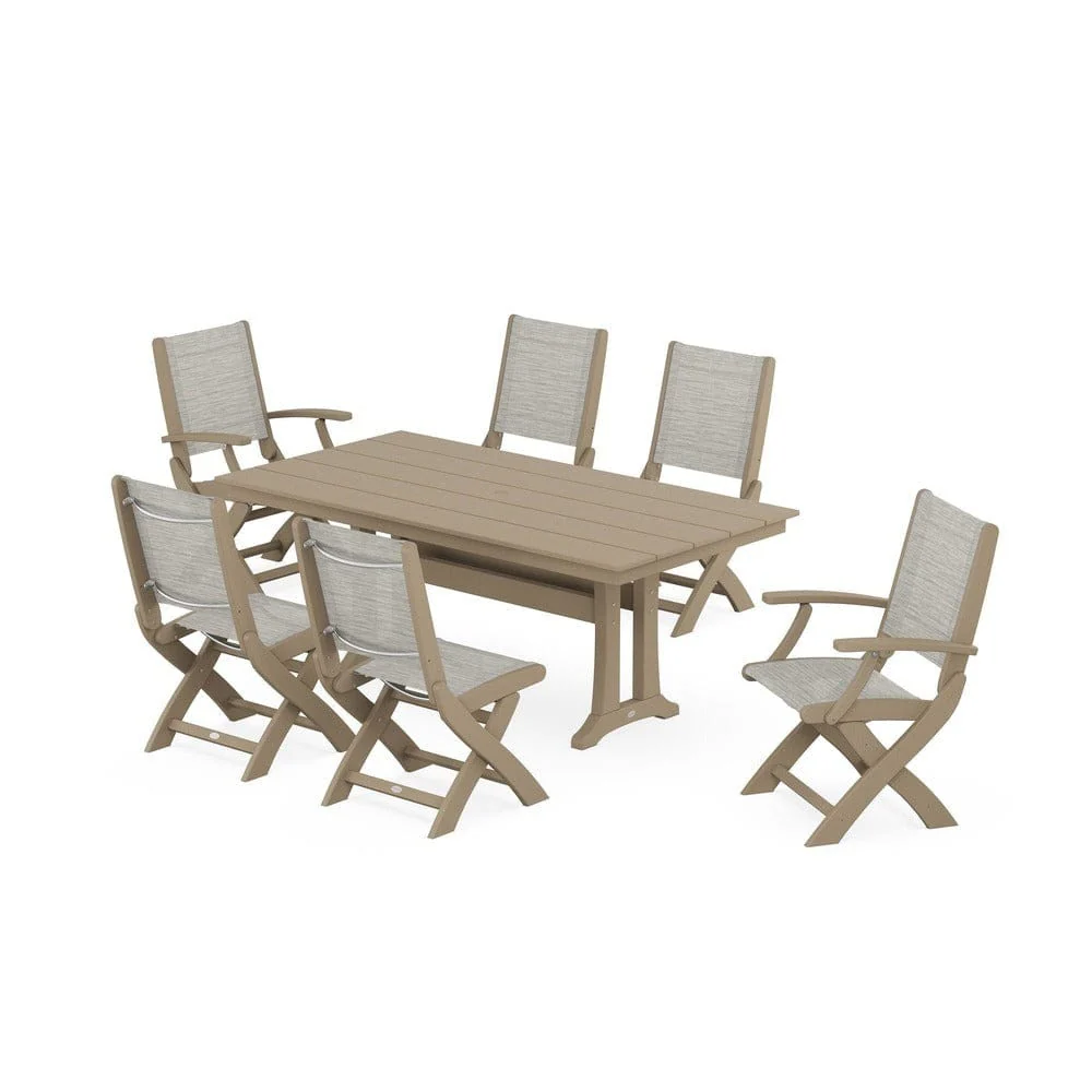 POLYWOOD® - Coastal Folding Chair 7-Piece Farmhouse Dining Set with Trestle Legs - PWS1001 - Image 51