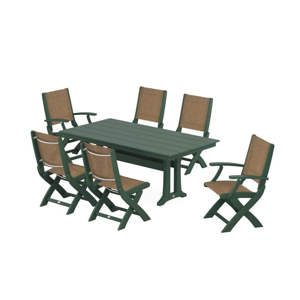 POLYWOOD® - Coastal Folding Chair 7-Piece Farmhouse Dining Set with Trestle Legs - PWS1001 - Image 55