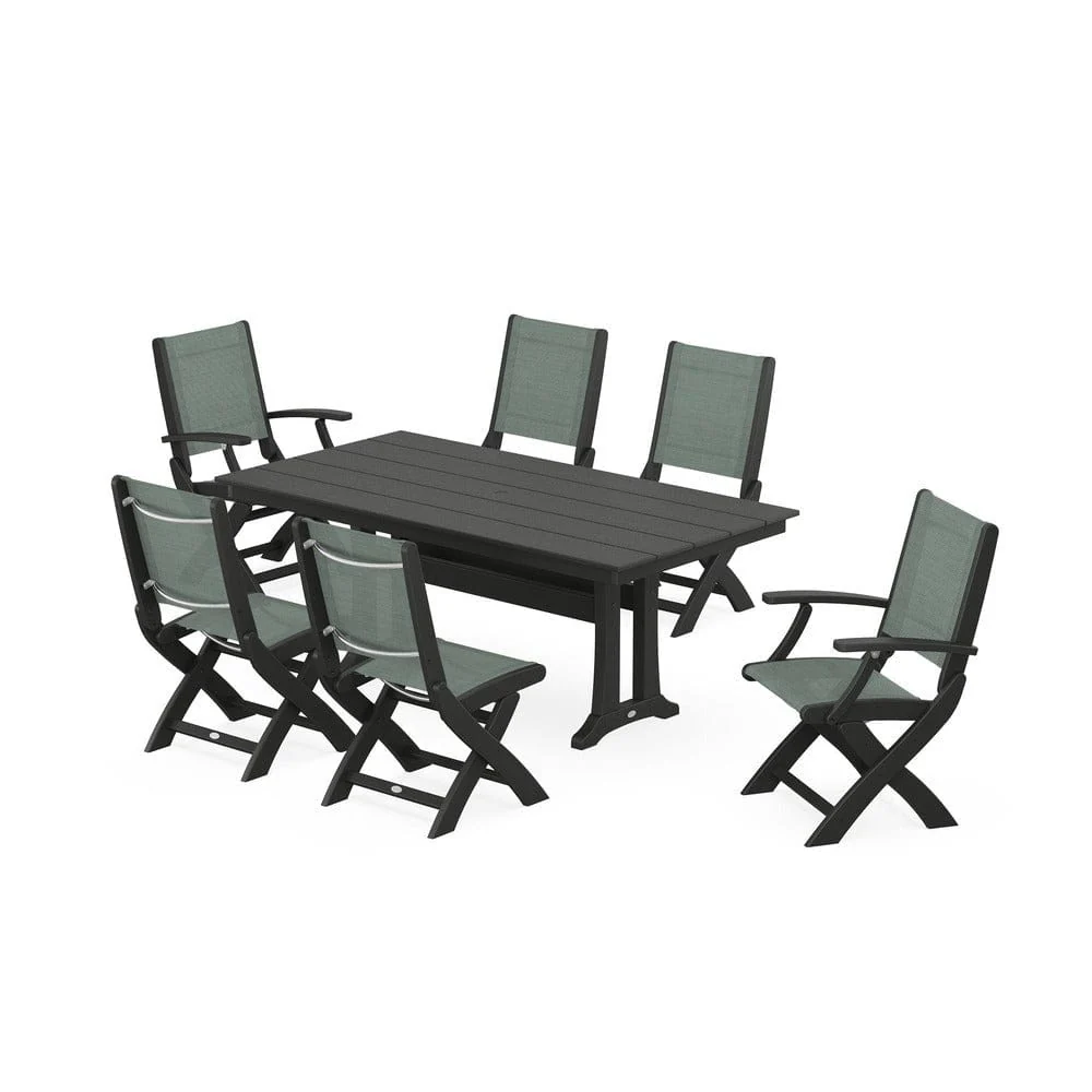 POLYWOOD® - Coastal Folding Chair 7-Piece Farmhouse Dining Set with Trestle Legs - PWS1001 - Image 56