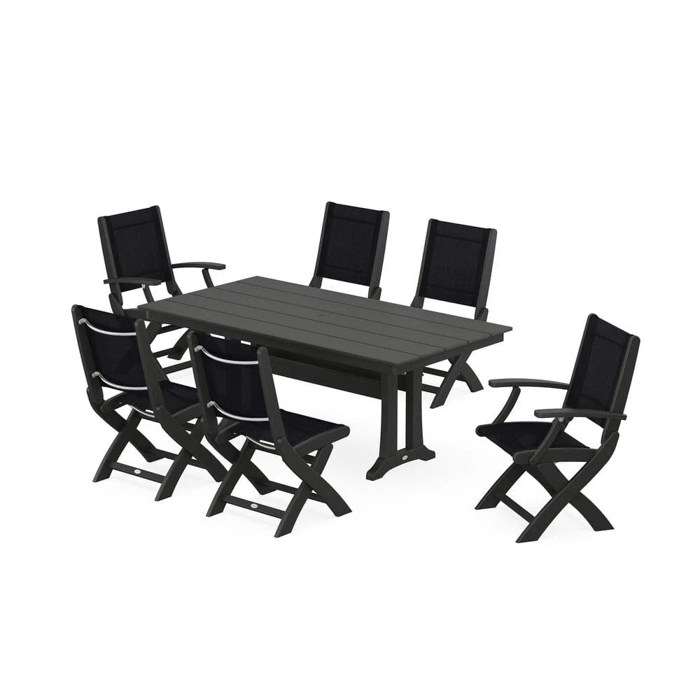 POLYWOOD® - Coastal Folding Chair 7-Piece Farmhouse Dining Set with Trestle Legs - PWS1001 - Image 57