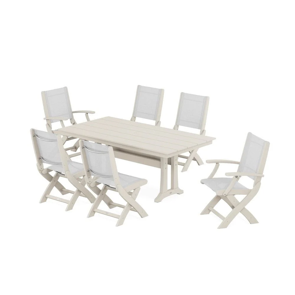 POLYWOOD® - Coastal Folding Chair 7-Piece Farmhouse Dining Set with Trestle Legs - PWS1001 - Image 59