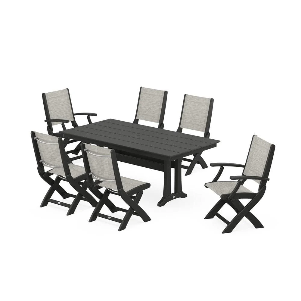 POLYWOOD® - Coastal Folding Chair 7-Piece Farmhouse Dining Set with Trestle Legs - PWS1001 - Image 60