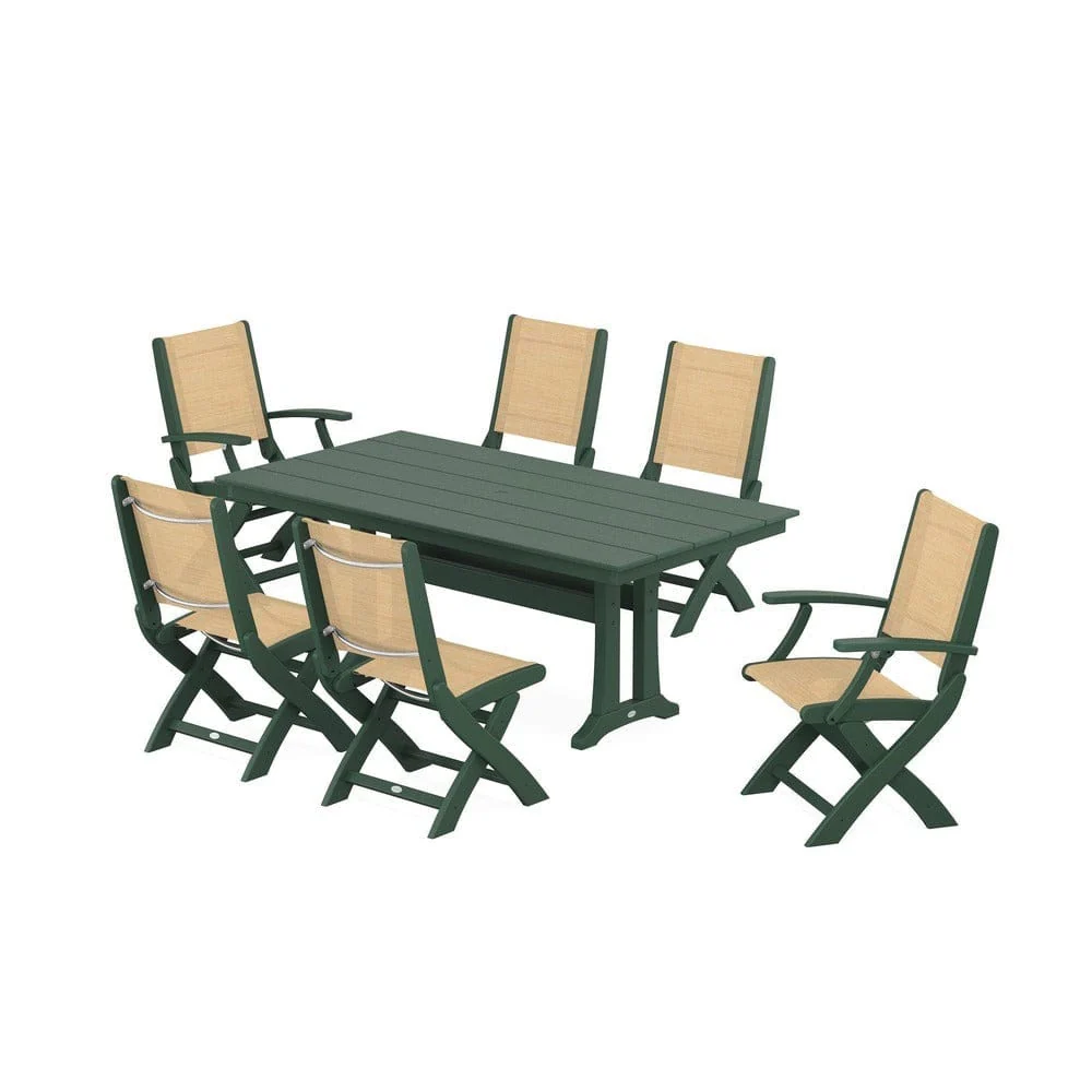 POLYWOOD® - Coastal Folding Chair 7-Piece Farmhouse Dining Set with Trestle Legs - PWS1001 - Image 63