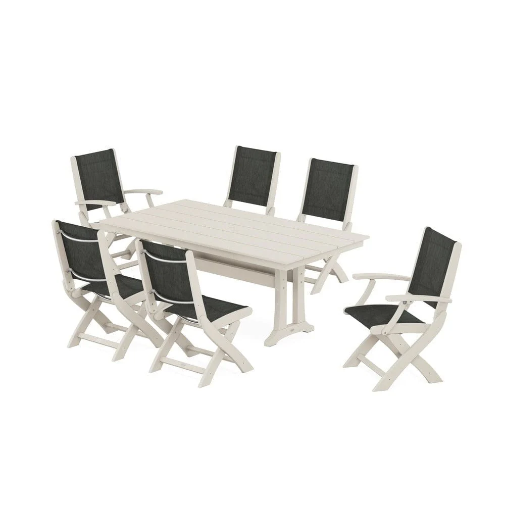 POLYWOOD® - Coastal Folding Chair 7-Piece Farmhouse Dining Set with Trestle Legs - PWS1001 - Image 64