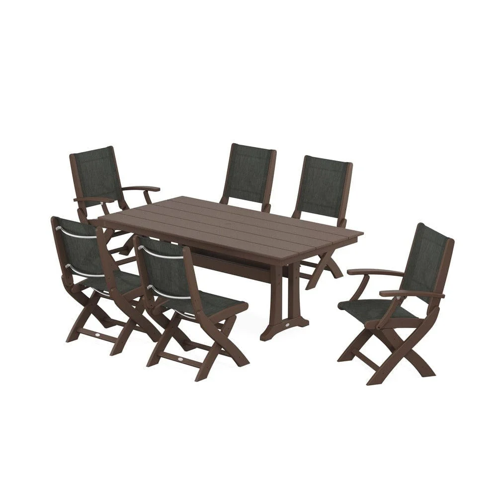 POLYWOOD® - Coastal Folding Chair 7-Piece Farmhouse Dining Set with Trestle Legs - PWS1001 - Image 65