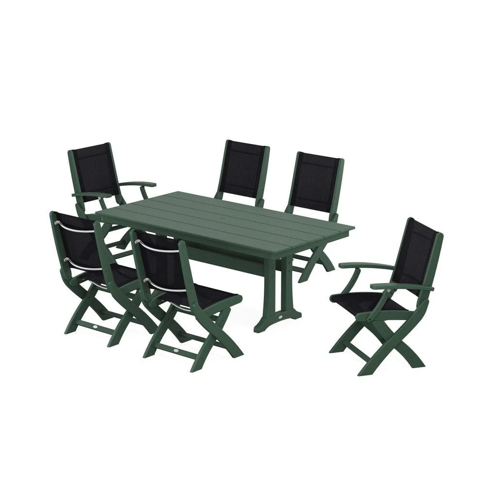 POLYWOOD® - Coastal Folding Chair 7-Piece Farmhouse Dining Set with Trestle Legs - PWS1001 - Image 67