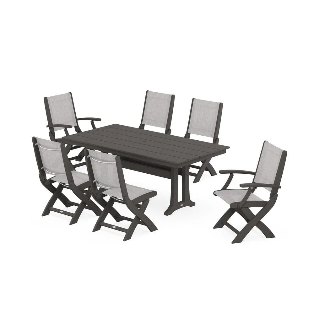 POLYWOOD® - Coastal Folding Chair 7-Piece Farmhouse Dining Set with Trestle Legs - PWS1001 - Image 68