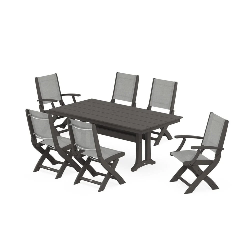 POLYWOOD® - Coastal Folding Chair 7-Piece Farmhouse Dining Set with Trestle Legs - PWS1001 - Image 69