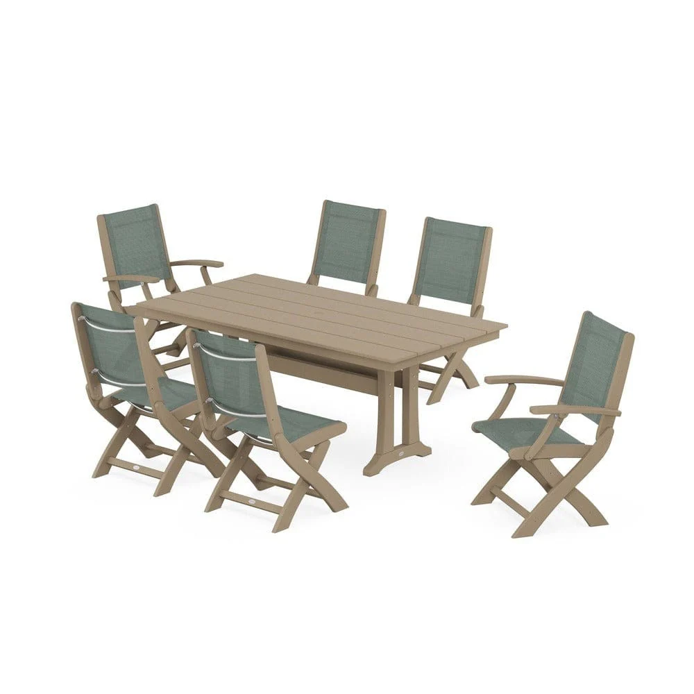 POLYWOOD® - Coastal Folding Chair 7-Piece Farmhouse Dining Set with Trestle Legs - PWS1001 - Image 7